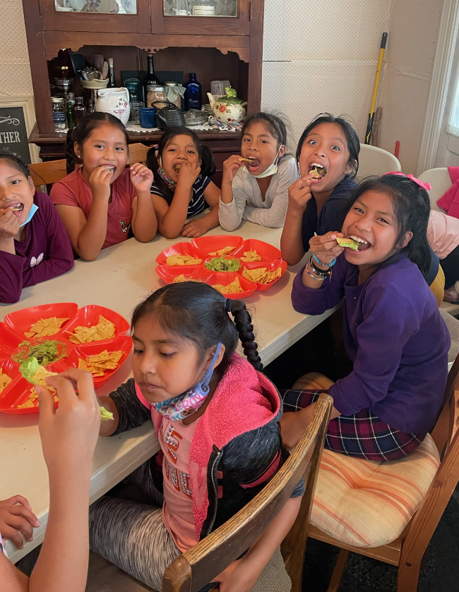 kids eating guacomole at summer camp