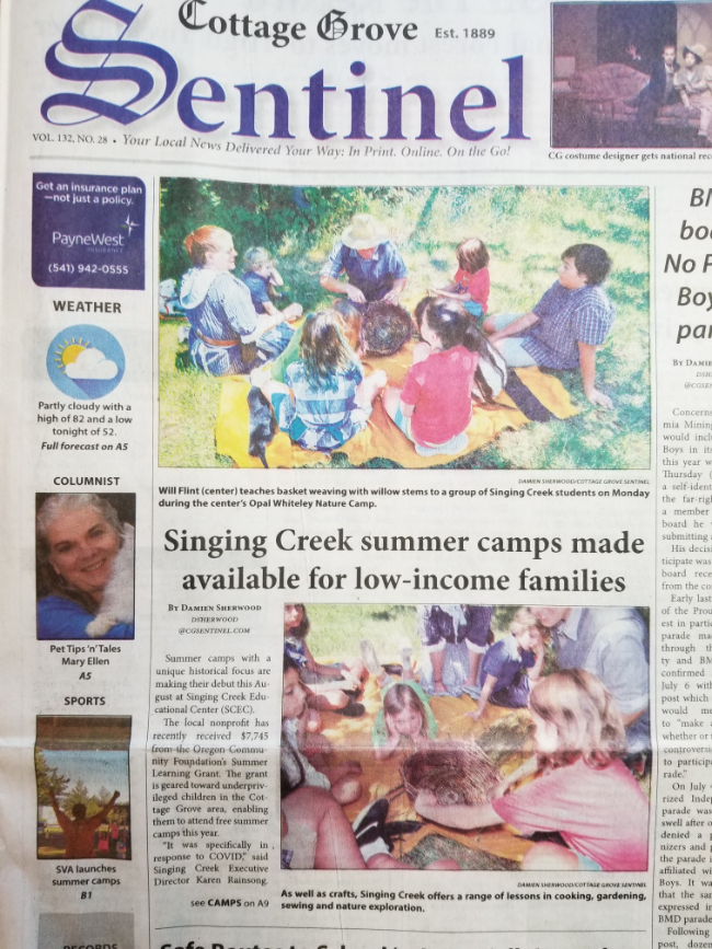 cottage grove sentinel front page article scec summer camps