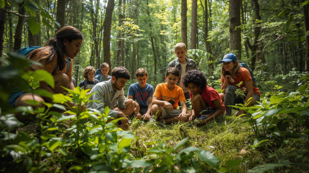 students in nature with an instructor at Dorris Ranch SCEC