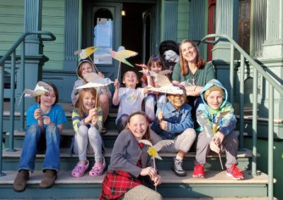 karen and kids with bird puppets smj house